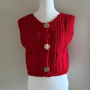 NWT Red Knit Vest with Gold Buttons